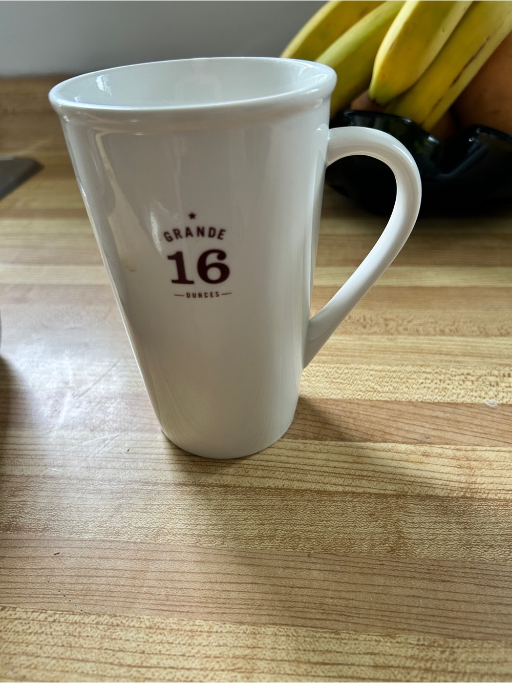 Starbucks White Ceramic Mug with Maroon '16' Accent
